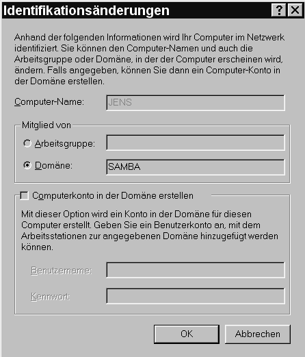 Das NT-Fenster Identifikationsänderungen